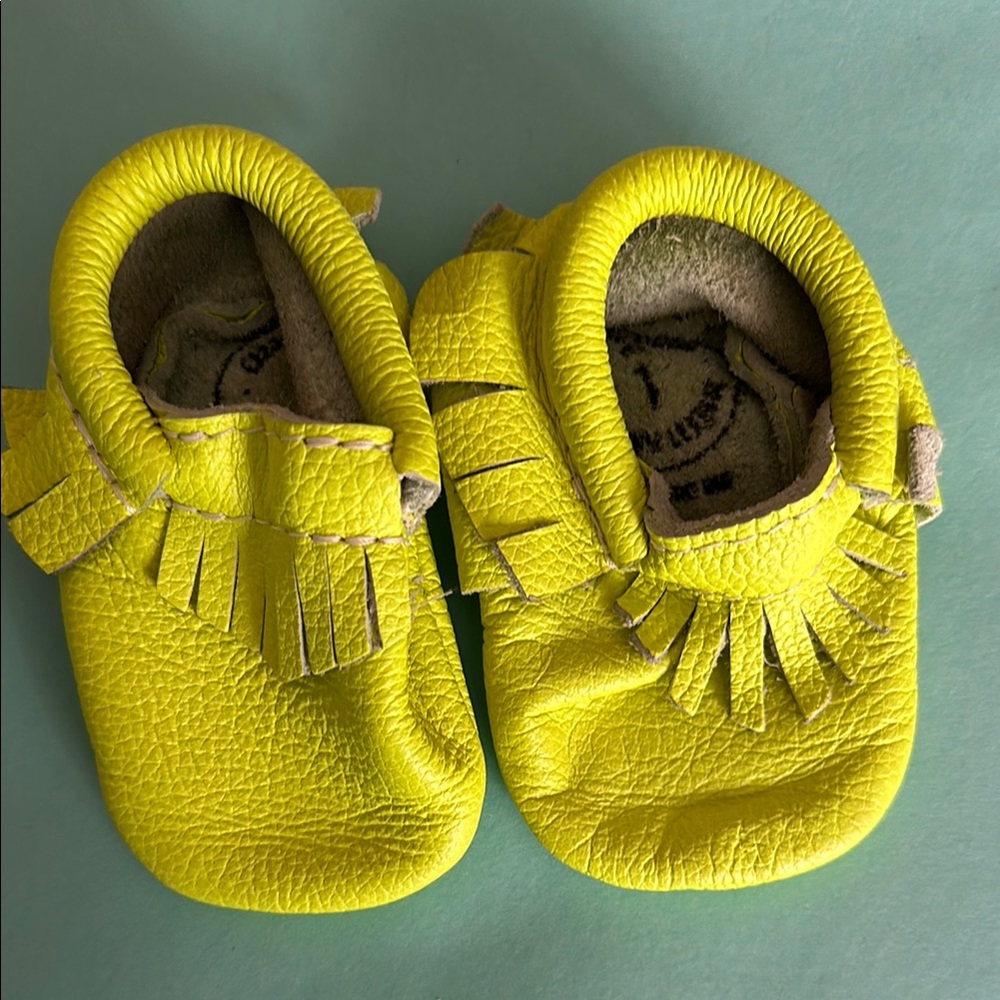 Freshly Picked Neon Yellow Leather Baby Moccasins